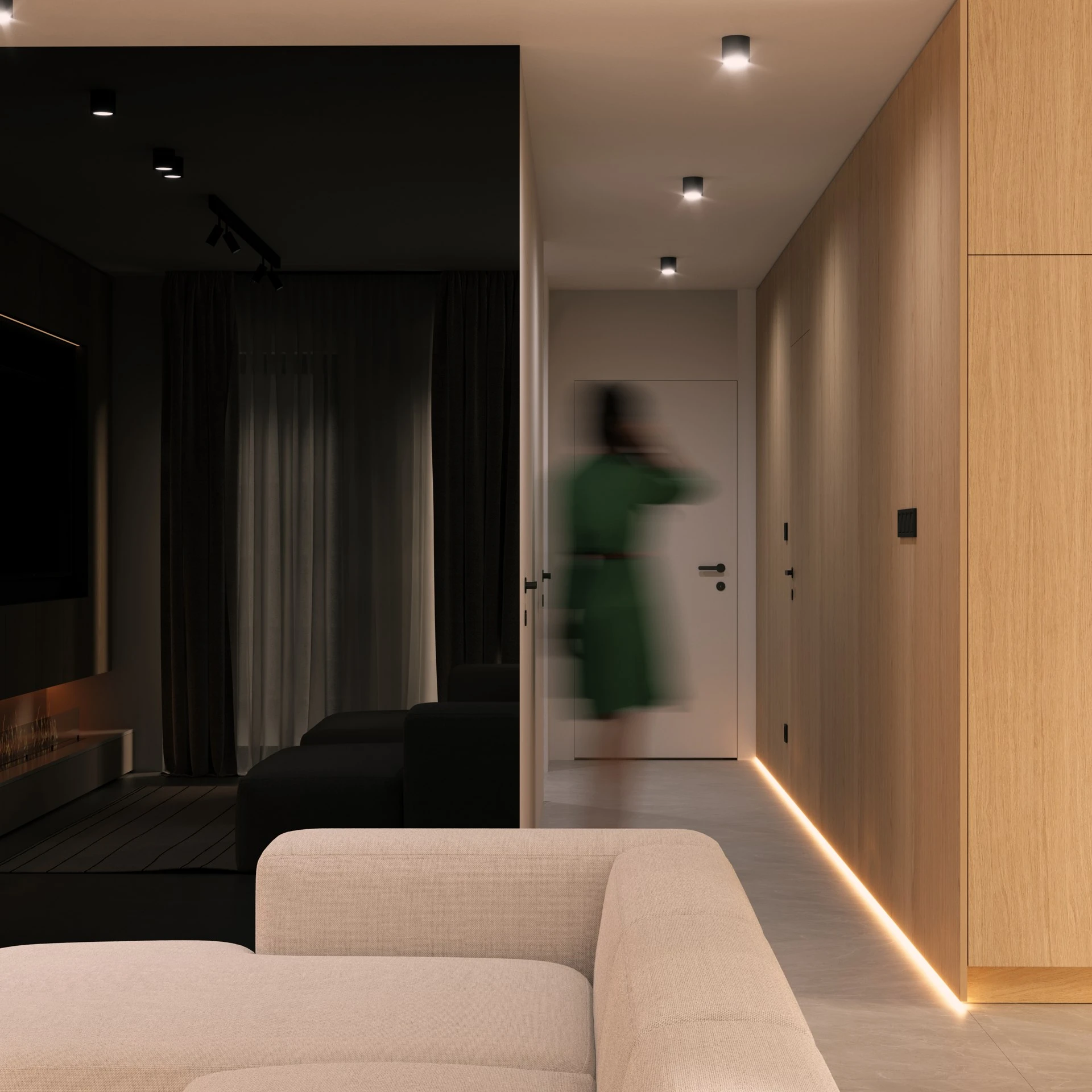 Chodba s dreveným obkladom
